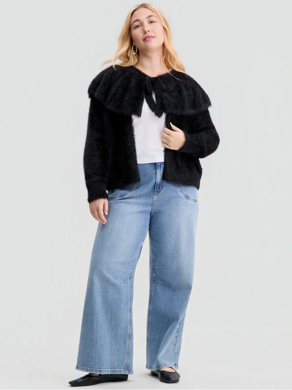 Black Cape Inspired Cardigan • Soft Eyelash Knit NWT